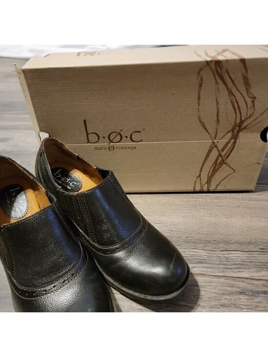 b.o.c. Shoes - B.o.c Sorla Block Heel Black Pebble Leather Slip on Stretch Ankle Booties.